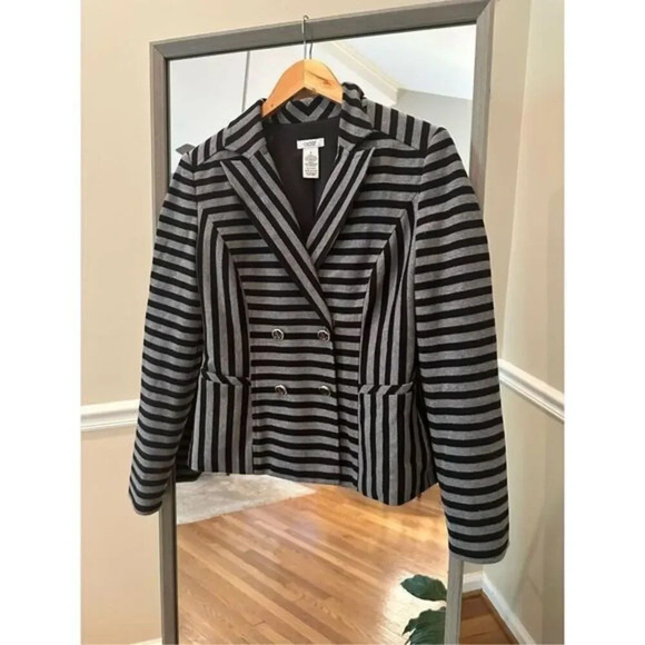 Cache Black Gray Striped Double Breasted Blazer Size 2 - Picture 1 of 4